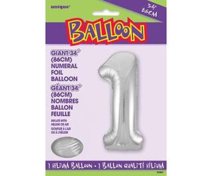 Amscan 1 x Ballon en Alu - Chiffre 1" - Gris Argent