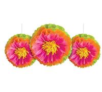 Amscan 10133386 Hibiscus Lot de 3 Pompons Multicolores, Taille Unique