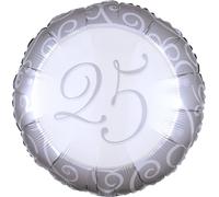 Amscan 1105675 - Ballon standard 25 ans, argenté, diamètre environ 43 cm, hélium, noces d'argent, anniversaire