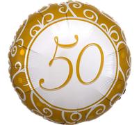 amscan 1105875 Ballon à l'hélium 50 Ans Doré Diamètre Environ 43 cm, 10239456, Or