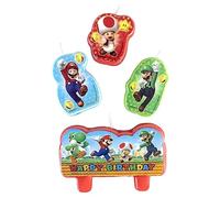 Amscan 171554-55 - Mini-bougies figurines Super Mario, Joyeux anniversaire, 4 pièces, bougies d'anniversaire