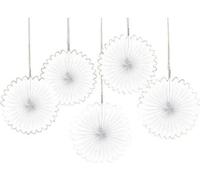 Amscan 29055-08-55 - Éventail décoratif en papier, 5 pièces, blanc, 15 cm, décoration à suspendre