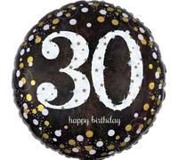 AMSCAN 3212901 Ballon en plastique Happy Birthday 30 - Ø 43 cm, noir/blanc, confetti