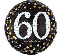 AMSCAN 3213201 Ballon en plastique Happy Birthday 60 - Ø 43 cm, noir/blanc, confetti
