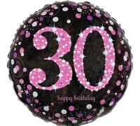 AMSCAN 3378501 Ballon en plastique Happy Birthday 30 - Ø 43 cm, noir/rose, confetti