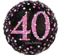 AMSCAN 3378601 Ballon en plastique Happy Birthday 40 - Ø 43 cm, noir/rose, confetti