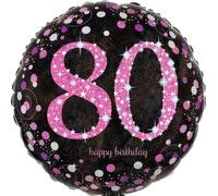 Amscan 3379001 - Ballon standard 80ème anniversaire Celebration, environ 43 cm, anniversaire, ballon hélium, rose, noir