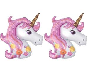 Amscan 3727301 - Super Shape Ballon en plastique Magical Unicorn, taille 83 x 73 cm, licorne, ballon hélium, anniversaire, décoration (Lot de 2)