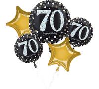 Amscan 3787801 - Bouquet de ballons transparents Happy Birthday 70, 5 ballons, anniversaire, décoration, cadeau