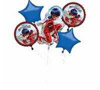 Amscan 3796501 Lot de 5 ballons en aluminium Miraculous Ladybug Cadeau