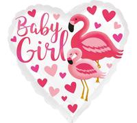Amscan 3963301 - Ballon standard Cœur Baby Girl Flamingo, taille environ 43 cm, pour hélium et air, fête de bébé, fille