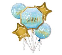 Amscan 3973201 Lot de 5 ballons en aluminium pour bébé garçon avec ballon à l'hélium, naissance, fête prénatale