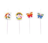 Amscan- 4 Mini Bougies Personnage Licorne Hauteur 7,5 cm