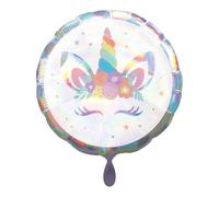 Amscan 4080801 4080801-Ballon rond irisé en aluminium pour fête de licorne-18, multicolore