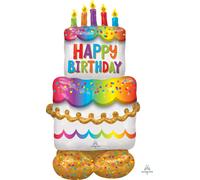 Amscan 4244911 - Ballon Gâteau d'anniversaire, taille environ 130 cm, ballon multicolore AirLoonz, gonflé à l'hélium ou à l'air, cadeau, décoration, anniversaire, gâteau, joyeux anniversaire