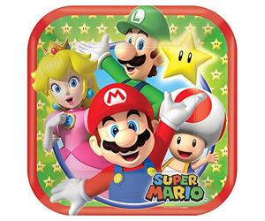 Amscan 541554 18 cm Super Mario Assiettes en Carton carrées
