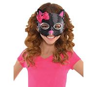 Masque d'enfant chat avec paillettes noir-rose