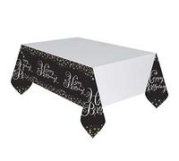 Amscan 9900549 - Nappe Joyeux anniversaire, 1 pièce, taille 120 x 180 cm, or, plastique, sparkling, paillettes, blanc avec motifs en noir et or, Joyeux anniversaire, confettis