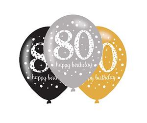Amscan 9900974 - Sparkling Happy Birthday - Ballons de baudruche - ca. 27,5 cm - noir/d'or/d'argent - Nombre 80