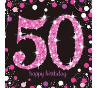 Amscan 9901182 - Serviettes Happy Birthday, 16 pièces, 33 x 33 cm, Sparkling Celebration, rose