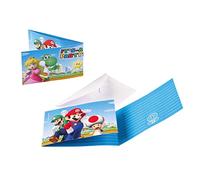 Amscan Cartes d'invitation Super Mario - Lot de 8 avec enveloppes - Multicolore