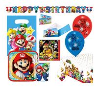 amscan 9902642-66 - Kit Super Mario 60 pièces, Vaisselle jetable et décoration pour Anniversaire d'enfant, fête à thème, Multicolore