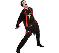 amscan 9902701 Costume de zombie Priester Robe, écharpe, chaîne croix, monstre, fantôme, fête à thème, carnaval, Halloween, Multicolore, L