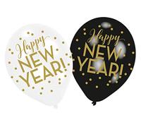 amscan 9902872 Lot de 6 Ballons en Latex Happy New Year Noir/Blanc/doré 27 5 cm