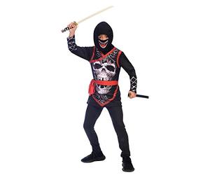 amscan 9905055 Costume de ninja tête de mort noire avec masque de dents effrayantes - 8-10 ans - 1 pièce, multicolore