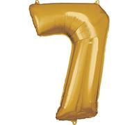 Amscan 9906272 - Ballon géant 7, taille 58 x 88 cm, doré, XXL, hélium, anniversaire, décoration de fête