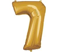 Amscan 9906272 - Ballon géant chiffre 7, taille 58 x 88 cm, doré, XXL, ballon à hélium, anniversaire, décoration de fête