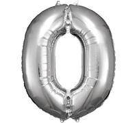 Amscan 9906285 - Ballon géant chiffre 0, taille 66 x 88 cm, argenté, XXL, hélium, anniversaire, décoration de fête
