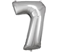 Amscan 9906292 Ballon géant en fibre Numéro 7, Taille 58 X 88 Cm, Argent, Xxl, Hélium