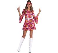 amscan-9906420 Costume rétro années 60 pour Femme Taille 36-38, 9906420, Rose, 8-10