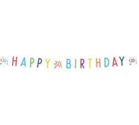 Amscan 9906768 - Chaîne de fête Confetti Anniversaire 30, dimensions 180 x 13,8 cm, blanc avec confettis, inscription HAPPY BIRTHDAY et 3 x le chiffre 30, en papier, anniversaire rond, décoration, gui