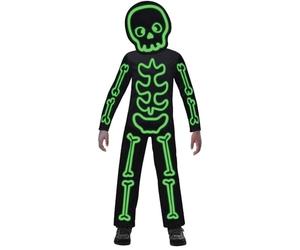 amscan 9907099 - Costume de squelette lumineux pour garçons et filles Glow in the Dark Stick, costume complet pour carnaval, fête à thème, Halloween, 6 à 8 ans, Vert
