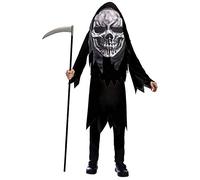 amscan 9907123 - Costume pour enfant Grim Reaper, Robe, Masque, Faucheuse, Big Head, Squelette, Fête à thème, Carnaval, Halloween