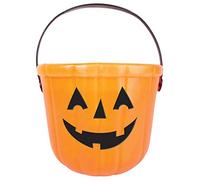 amscan 9907453 Seau en plastique avec visage de citrouille sympathique pour Halloween-Pour collecter ou distribuer des aliments sucrés ou acides-Orange/noir, Mixte enfant, 10234726, Taille unique