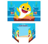 amscan 9908481 - Invitations Bebe Requin avec enveloppes, 8 pièces, cartes pliantes avec motif de requin amusant et coloré avec enveloppes assorties, anniversaire d'enfant