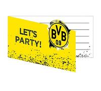 amscan 9908534 Lot de 8 Cartes d'invitation BVB avec enveloppe 13,9 x 8 cm Borussia Dortmund, Football, fête, Anniversaire, 10263816, Noir/Jaune