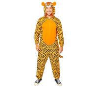 amscan 9908779 Costume Onesie Imprimé Tigre Adulte Plus Animal d'Halloween Grande, Caricature, Orange, Taille unique