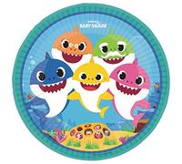 amscan 9909039-66 8 Assiettes Baby Shark Rond Papier 23 cm, Blanc.