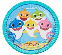 amscan 9909039 - Lot Carton Baby Shark, diamètre env. Assiettes Rondes colorées en papier-22,8 cm-Motif Requin Amusant-Décoration de Table pour Anniversaire d'enfant, 10234712