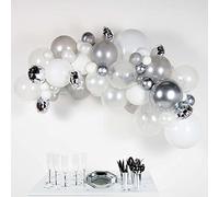 Amscan 9909313 - Guirlande de ballons DIY, argent, 66 ballons, ruban pour ballons 4 m, décoration pour anniversaire, nouvel an, mariage