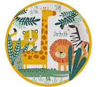 amscan 9909345-66 - Assiettes jetables Get Wild, diamètre 23 cm, papier, safari, assiettes en carton, assiettes jetables pour fête d'anniversaire d'enfant