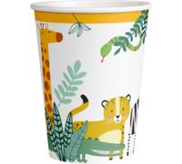 Amscan 9909350-66 - Gobelets Get Wild, 8 pièces, volume de remplissage 250 ml, papier, safari, gobelets en carton, gobelets de fête, vaisselle jetable, anniversaire d'enfant, vert