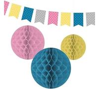amscan 9909589 - Ensemble de décoration en Papier pour fête d'anniversaire pour Enfants (1 bannière et 3 Boules en nid d'abeille) Princesse et Chevalier