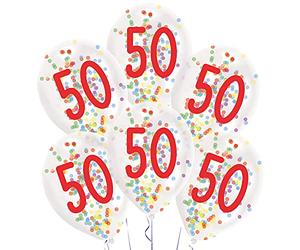 Amscan 9909841 - Confettis en latex, chiffre 50, lot de 6, env. 27,5 cm, avec garnissage, chiffres, anniversaire, décoration, cadeau, plein âge