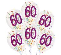 Amscan 9909842 - Confettis en latex, chiffre 60, lot de 6, env. 27,5 cm, avec garnissage, ballons, anniversaire, décoration, cadeau, plein âge