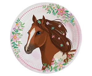 amscan 9909874 - Lot de 8 Assiettes de fête en Forme de Cheval, diamètre 22,8 cm, Vaisselle jetable, décoration de Table, Cadeau, fête à thème